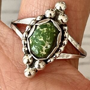 Sonoran Gold Navajo Turquoise Ring Sz 8.5 Sterling Oval Signed Largo Sm Native